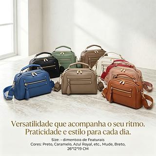 Bolsa Feminina Média, Alça de Mão e Transversal
